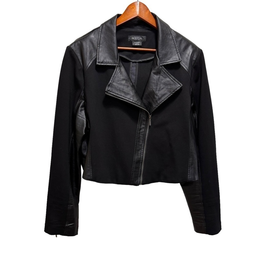 Addition Elle Michel Studio Mixed Media Faux Leather Cropped Moto Jacket Size 24